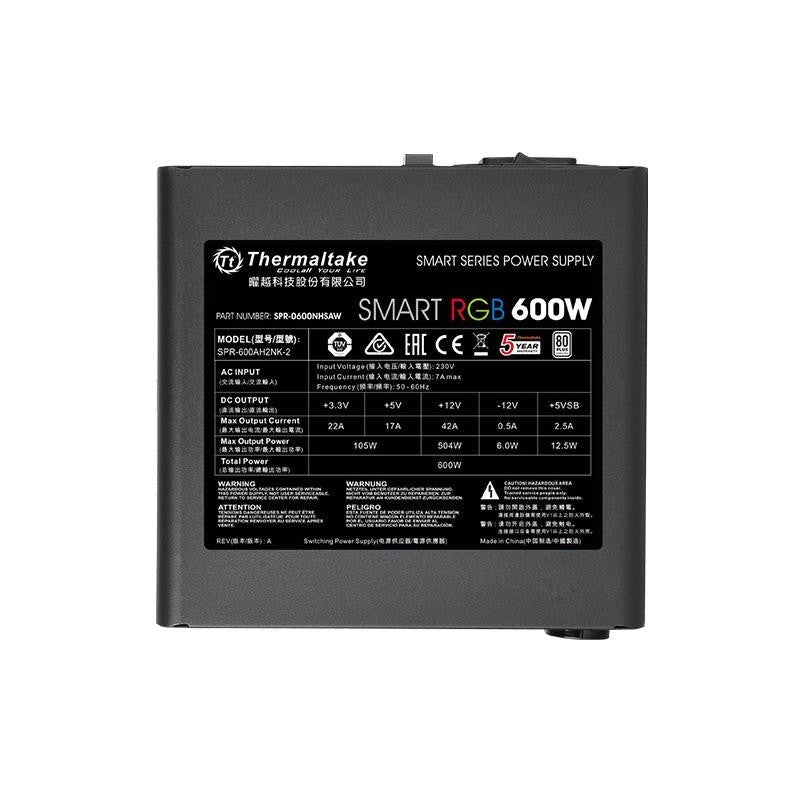 Alimentatore Thermaltake Smart RGB 600W Nero NON MODULARE